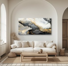 Large Abstract Canvas Painting, Black and Gold Canvas wall art, Framed, Signed
