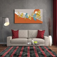 Wall Art Modern Abstract Paintings Gold and blue leaves 30x60inches