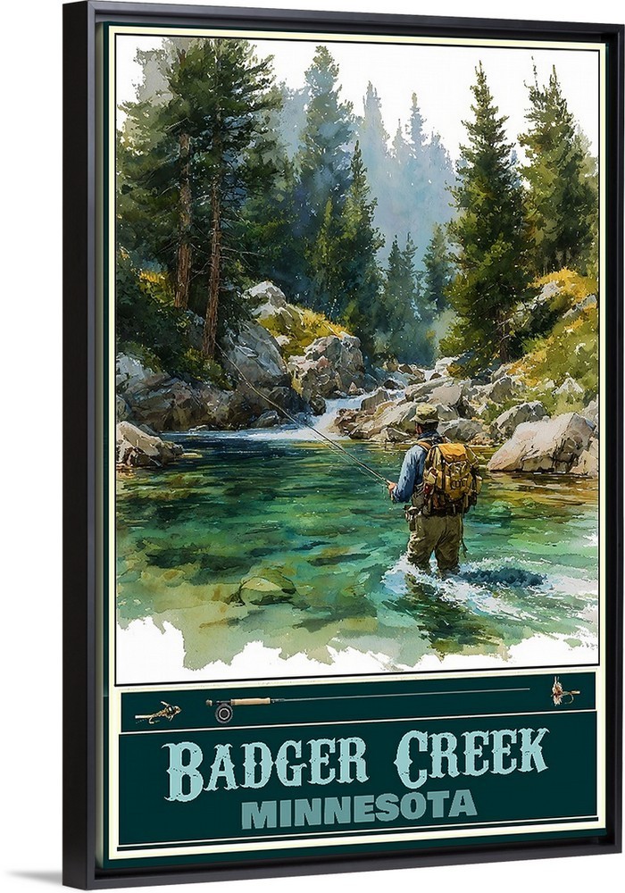 Badger Creek Minnesota Fly Fishing Travel Poster for Prints Framed or Canvas