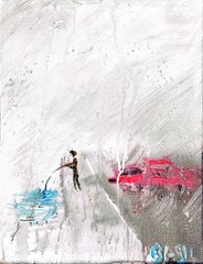 Catching Fish In The Rain Bold Color Modern Abstract Art Original Canvas 11×14