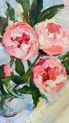 Original Oil Painting Pink Peony Floral Art Hand Painted Flower Wall Decor 12×8