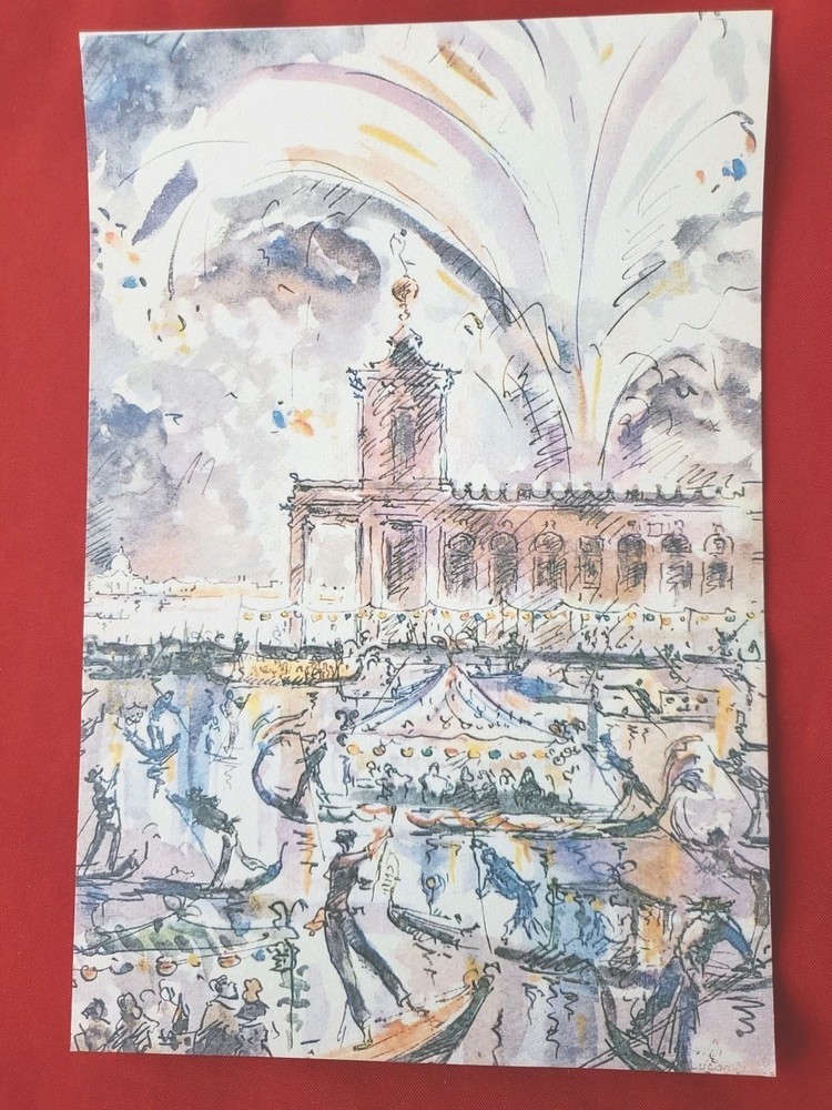 Venice watercolor print by Antonio Lucarda 11.5 x 8 inches circa 1950s