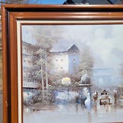 Signed R. Saimon Oil On Canvas French Impressionist Street Scene 31″ x 27″ Frame