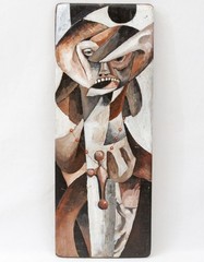 Robert Szesko 1970s Vintage Oil Painting Cubist Outsider Art Cowboy Religious