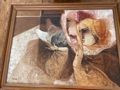Framed „COUPLE“ Alvar Painting, Browns, tan and rose accents. Size 22″ x 29″