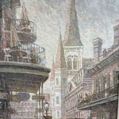 Cincinnati Artist Frank McElwain Original Oil On Canvas New Orleans Street Scene