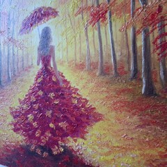 Original Oil Impressionist Portrait Painting Autumn Woman Fashion Nature Art