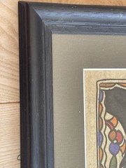 Vintage India Madhubani Folk Art Painting On Handmade Paper. Framed 12×27 Inch