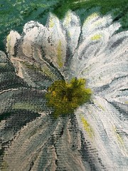 2 Vintage 70s Velvet Floral Painting Daisies, Pansies, Spring Flower 12.5”x10.5”