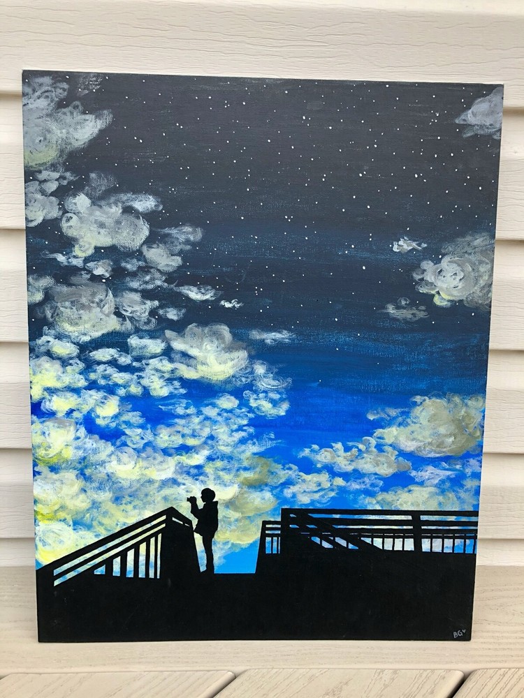 REPRODUCTION Acrylic 16″x20″ Painting on Canvas Board Starry Night Sky