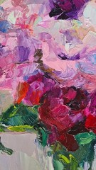 Original Oil Painting Peonies Colorful Still Life 18×14 in Oil on Board Signed