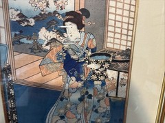 1830’s Kunisada Antique Japanese Woodblock Print Ukiyo-e Kimono Triptych 38”x22”