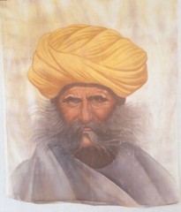 Handmade Rajasthan Art Painting Of Old Man With Turban Art On Silk 22×27 Inches