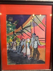 Trav Neidlinger Game of Chance Signed Watercolor Carnival Fair Scene Framed