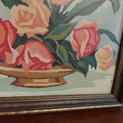 Vintage Paint By Number Floral Roses Pink Peach Gold Frame Mid Century Art 15×11