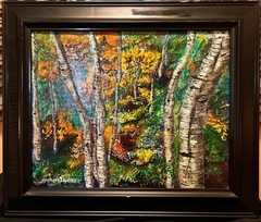Original Artist Signed Landscape Oil Painting American Birch Trees M Christopher