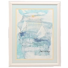 SUZANNE KNIGHT Original Vintage Signed Sail Boat Seascape Illustration Painting