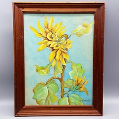 Original Sunflower Painting ARTIST SIGNED M. Warner 11″ x 14″ Including Frame