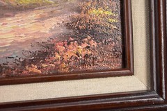 VTG Framed Signed Oil Painting Landscape European Barn Country Lane 14×12