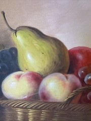 42 x 30” Large Signed Real Oil Painting Framed Art Fruit Basket Cherries Grapes