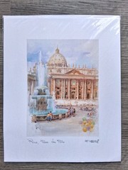 F. Neri Original Print-Watercolor Roma-Piazza San Pietro Italy Un-framed Signed