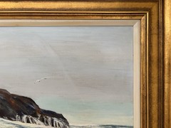 John E. Harris Maine Coast, Rocky Seascape, Oil/Canvas., Silvermine Guild