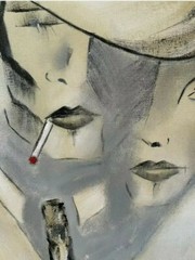 ABSTRACT „TWO ROMANTICS“; 18-1/2″x 26-3/4″ ACRYLIC ON CANVAS by Artist LUCADANO