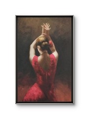 Fiery Dance Oil Painting Flamenco Dancer Canvas Framed Wall Art 36.5″ x 24.5″