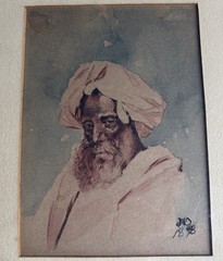 Antique 1898 Arab Man Portrait Watercolor Illegible Signed Mystery Artist