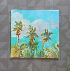 ORIGINAL ART CANVAS PANEL ACRYL VARNISHED SKYSCAPE CLOUDS NATURE USA SUE FURROW