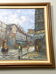 Paris Original Oil Painting Canvas, signed 24”W x 20”H, vintage wood frame 1980s
