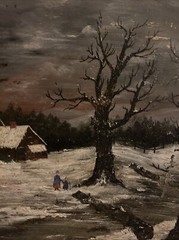 VTG An Original Art Oil (?) Painting On Copper 16” Tray Winter Scene