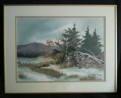 Bobbie Dorr original watercolor painting „Winter scene“ 17.75×13 inch Image size