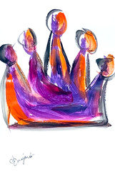 Guajardo Art: Purple and Orange Crown 9X6 Paper Signed Home Decor