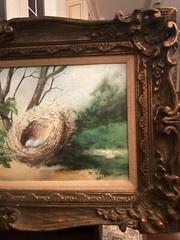 BEAUTIFUL MAX KARP ENAMEL ON COPPER BIRDS NEST BUILT IN STRAWB FIELD ART WORK