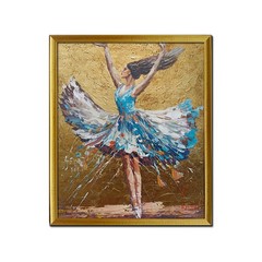 Framed Wall Art Original Gold Foil Ballet Dancer Figure Handpainted Oil Painting