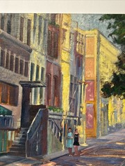 Antique Impressionist Painting Urban Landscape City Streets Wpa Large Oil Scheu