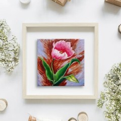Tulip Flower Oil Painting 13x13cm Abstract Original Painting on Canvas