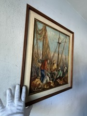 HELEN RITCHIE HEGNAUER ANTIQUE LANDSCAPE OIL PAINTING VINTAGE WPA MEN 1930s