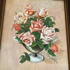 Oil Painting Bouquet of Roses in Wooden Frame Vintage Signed 1947