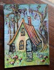 ACEO Original Painting Whimsical Country Cottage Acrylic Art OOAK Cachetmaison
