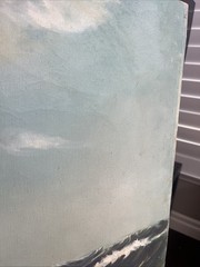 Large Vintage Oil Painting Sailing Ship in Rough Seas Signed Nautical