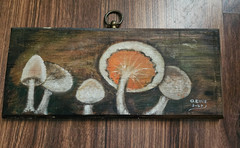 Vintage Folk Art Mushroom Wood Painting 1967 – Artist Signed