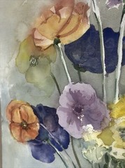 ORIGINAL Art WATERCOLOR painting FLOWERS Joan Perry (1928-2019) 20” X 14 1/8”