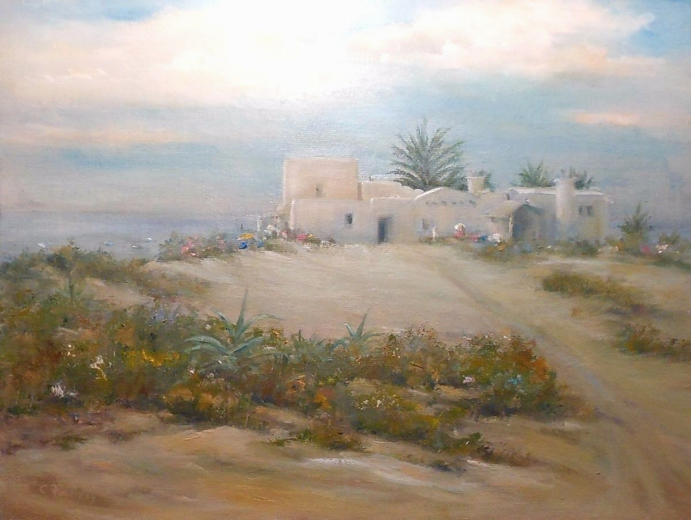 Africa, Tunisia – Dar Elbidha 9×12 original oil painting by artist Celene Farris