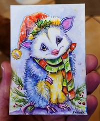 ACEO Original Painting OOAK – Christmas Opossum – Bartshe