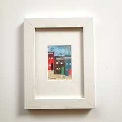 Original ACEO Paper Acrylic 5″x7″ Painting Houses Modern Art Framed