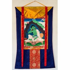 Silk Fabric Mounted Milarepa Thangka Painting, Handmade Art for Meditation