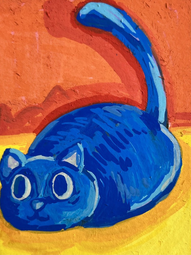 ACEO Original Art rothko blue cat primary color block cats by Kai Robin Courtney