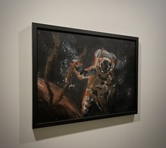 Original Astronaut Painting Dark Black Outer Space Abstract Interstellar Fan Art